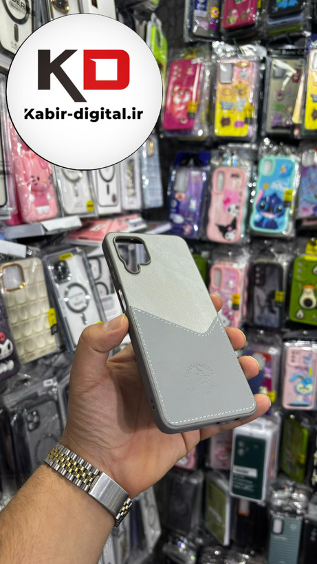 قاب گوشی Galaxy A12/M12 سامسونگ طرح دو تیکه پارچه و چرم کلاسیک HARD چرمی پولوPULO جاکارتی دار چرمی خاکستری