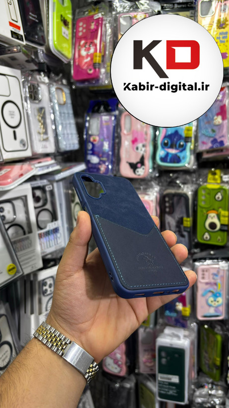 قاب گوشی Galaxy A13 4G /23 4G سامسونگ طرح دو تیکه پارچه و چرم کلاسیک HARD چرمی پولوPULO جاکارتی دار چرمی سرمه ایی