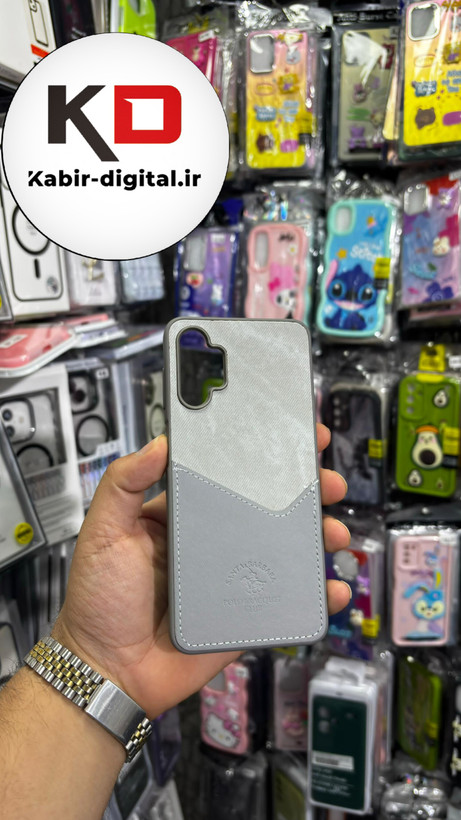 قاب گوشی Galaxy A13 4G /23 4G سامسونگ طرح دو تیکه پارچه و چرم کلاسیک HARD چرمی پولوPULO جاکارتی دار چرمی خاکستری