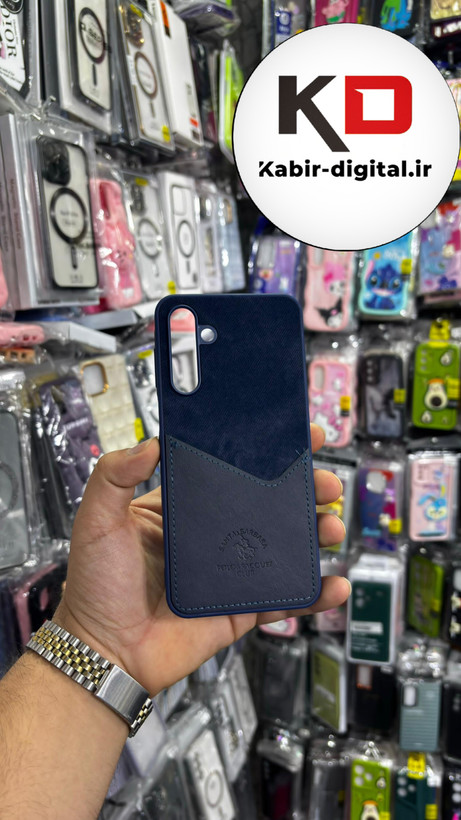 قاب گوشی Galaxy A16 سامسونگ طرح دو تیکه پارچه و چرم کلاسیک HARD چرمی پولو PULO جاکارتی دار چرمی سرمه ایی