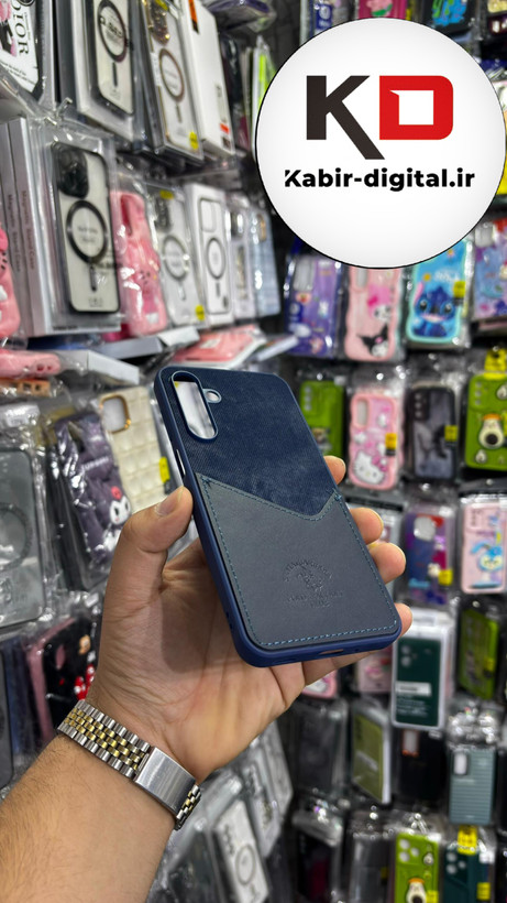قاب گوشی Galaxy A16 سامسونگ طرح دو تیکه پارچه و چرم کلاسیک HARD چرمی پولو PULO جاکارتی دار چرمی سرمه ایی