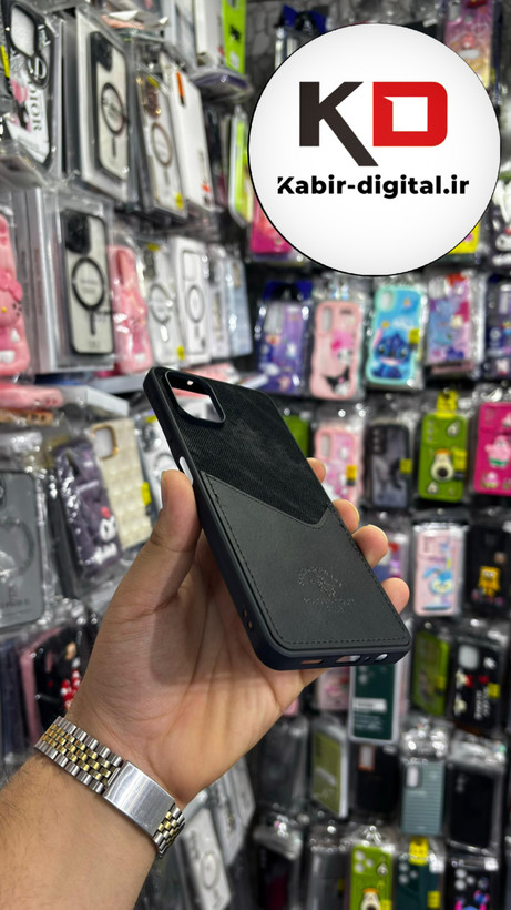 قاب گوشی Galaxy A06 سامسونگ طرح دو تیکه پارچه و چرم کلاسیک HARD چرمی پولوPULO جاکارتی دار چرمی مشکی