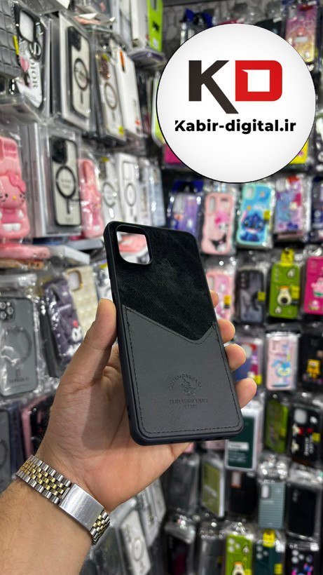 قاب گوشی Galaxy A06 سامسونگ طرح دو تیکه پارچه و چرم کلاسیک HARD چرمی پولوPULO جاکارتی دار چرمی مشکی