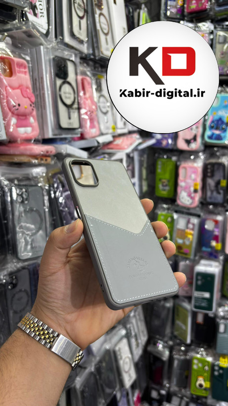 قاب گوشی Galaxy A06 سامسونگ طرح دو تیکه پارچه و چرم کلاسیک HARD چرمی پولو PULO جاکارتی دار چرمی خاکستری