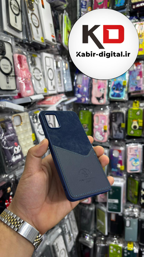 قاب گوشی Galaxy A51 سامسونگ طرح دو تیکه پارچه و چرم کلاسیک HARD چرمی پولو PULO جاکارتی دار چرمی سرمه ایی