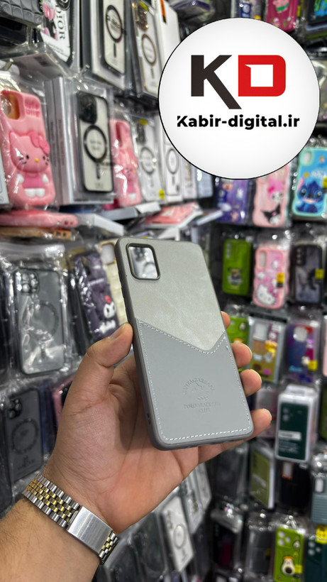 قاب گوشی Galaxy A51 سامسونگ طرح دو تیکه پارچه و چرم کلاسیک HARD چرمی پولو PULO جاکارتی دار چرمی خاکستری