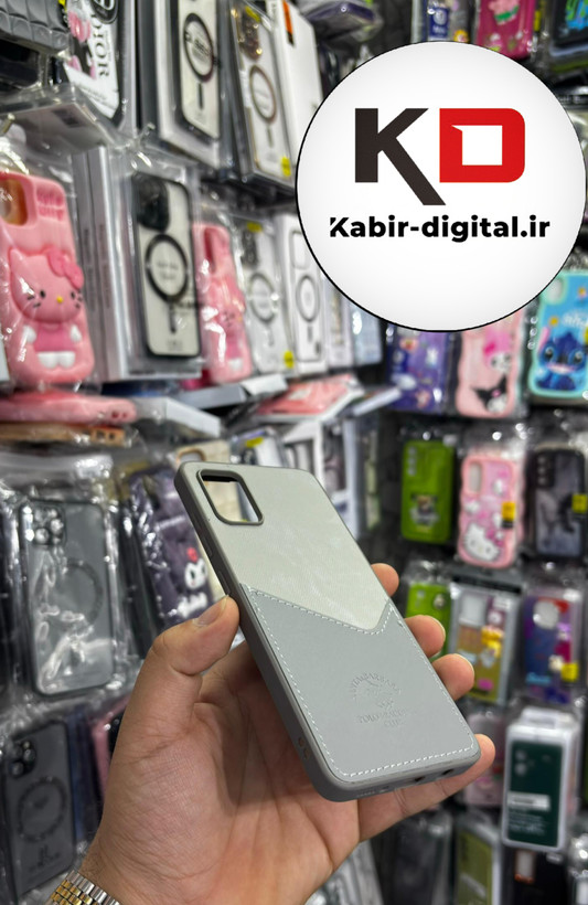 قاب گوشی Galaxy A51 سامسونگ طرح دو تیکه پارچه و چرم کلاسیک HARD چرمی پولو PULO جاکارتی دار چرمی خاکستری