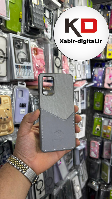 قاب گوشی Galaxy A32 4G سامسونگ طرح دو تیکه پارچه و چرم کلاسیک HARD چرمی پولو PULO جاکارتی دار چرمی خاکستری