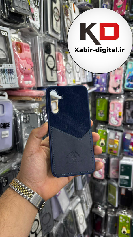 قاب گوشی Galaxy A25 سامسونگ طرح دو تیکه پارچه و چرم کلاسیک HARD چرمی پولوPULO جاکارتی دار چرمی سرمه ایی