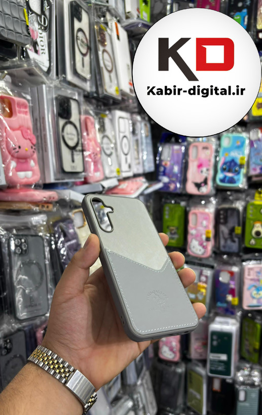 قاب گوشی Galaxy A25 سامسونگ طرح دو تیکه پارچه و چرم کلاسیک HARD چرمی پولو PULO جاکارتی دار چرمی خاکستری