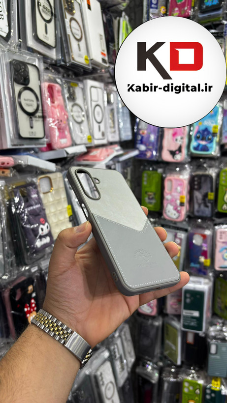 قاب گوشی Galaxy/ A17 / A26/A16سامسونگ طرح دو تیکه پارچه و چرم کلاسیک HARD چرمی پولو PULO جاکارتی دار چرمی خاکستری