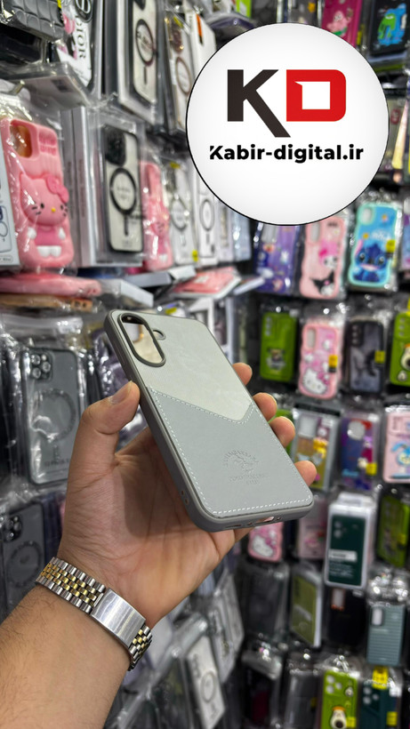 قاب گوشی Galaxy A36/A56 سامسونگ طرح دو تیکه پارچه و چرم کلاسیک HARD چرمی پولو PULO جاکارتی دار چرمی خاکستری