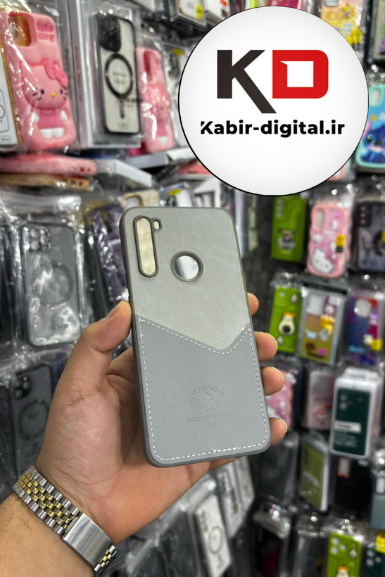 قاب گوشی Redmi Note 8شیائومی طرح دو تیکه پارچه و چرم کلاسیک HARD چرمی پولوPULO جاکارتی دار چرمی خاکستری