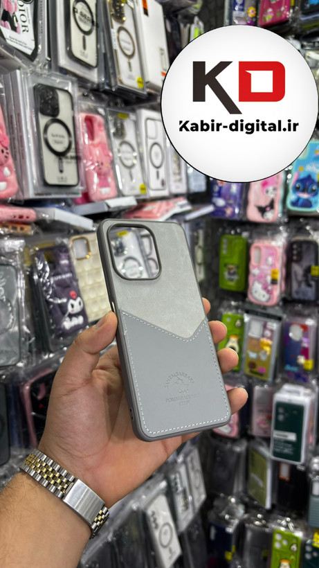 قاب گوشی Redmi Note 13/ POCO M6شیائومی طرح دو تیکه پارچه و چرم کلاسیک HARD چرمی پولوPULO جاکارتی دار چرمی خاکستری