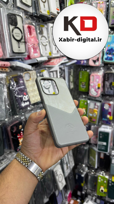 قاب گوشی Redmi Note 13 4Gشیائومی طرح دو تیکه پارچه و چرم کلاسیک HARD چرمی پولوPULO جاکارتی دار چرمی خاکستری