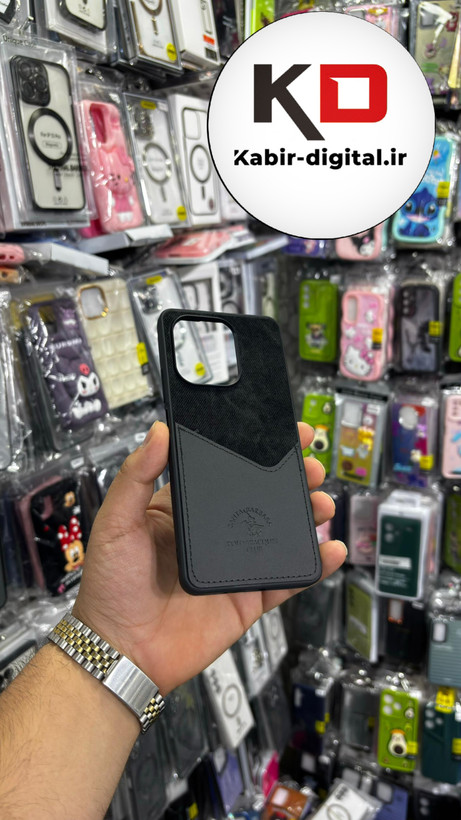 قاب گوشی Redmi Note 13 4Gشیائومی طرح دو تیکه پارچه و چرم کلاسیک HARD چرمی پولوPULO جاکارتی دار چرمی مشکی