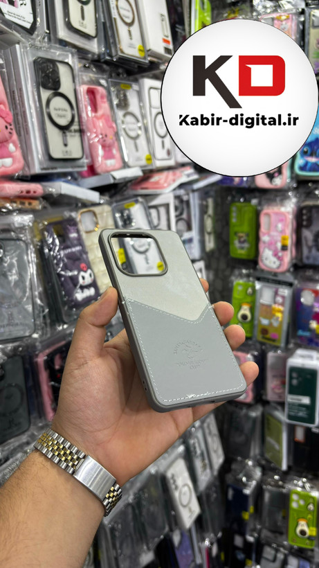 قاب گوشی Redmi Note 14 4Gشیائومی طرح دو تیکه پارچه و چرم کلاسیک HARD چرمی پولوPULO جاکارتی دار چرمی خاکستری