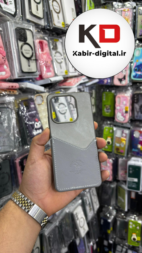 قاب گوشی Redmi Note 14 4Gشیائومی طرح دو تیکه پارچه و چرم کلاسیک HARD چرمی پولوPULO جاکارتی دار چرمی خاکستری