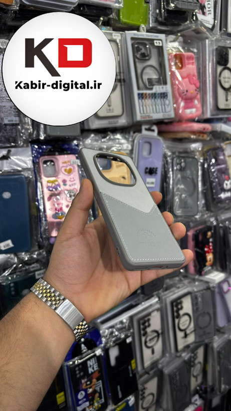 قاب گوشی Redmi Note 14 PRO 4Gشیائومی طرح دو تیکه پارچه و چرم کلاسیک HARD چرمی پولوPULO جاکارتی دار چرمی خاکستری