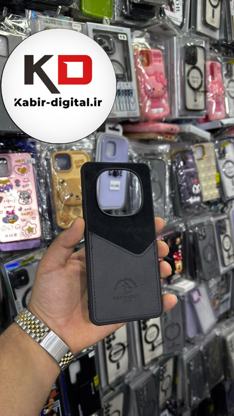 قاب گوشی Redmi Note 14 PRO 4Gشیائومی طرح دو تیکه پارچه و چرم کلاسیک HARD چرمی پولوPULO جاکارتی دار چرمی مشکی