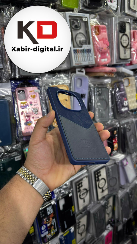 قاب گوشی Redmi Note 14 PRO 4Gشیائومی طرح دو تیکه پارچه و چرم کلاسیک HARD چرمی پولوPULO جاکارتی دار چرمی سرمه ایی