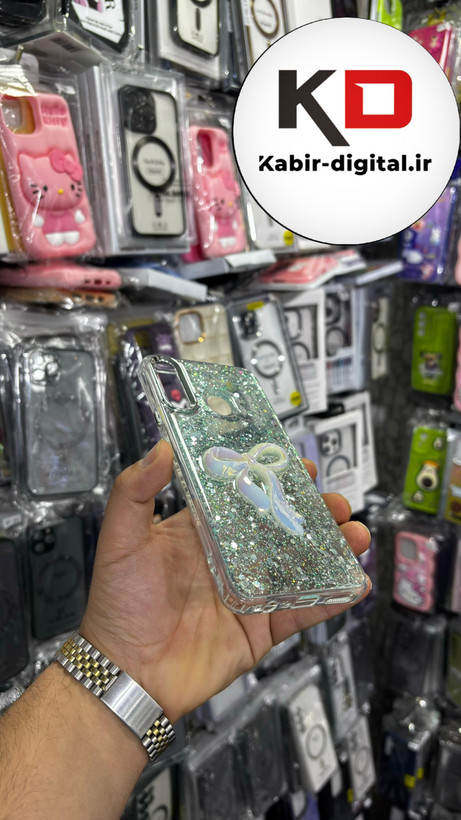 قاب گوشی Galaxy A20s سامسونگ فانتزی برجسته رزینی Luxury Case طرح پاپیون کرومی فیروزه ایی