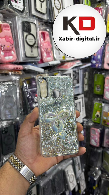 قاب گوشی Galaxy A20s سامسونگ فانتزی برجسته رزینی Luxury Case طرح پاپیون کرومی فیروزه ایی