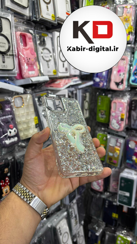 قاب گوشی Galaxy A06 سامسونگ فانتزی برجسته رزینی Luxury Case طرح پاپیون کرومی سفید