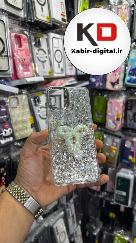 قاب گوشی Galaxy A06 سامسونگ فانتزی برجسته رزینی Luxury Case طرح پاپیون کرومی سفید