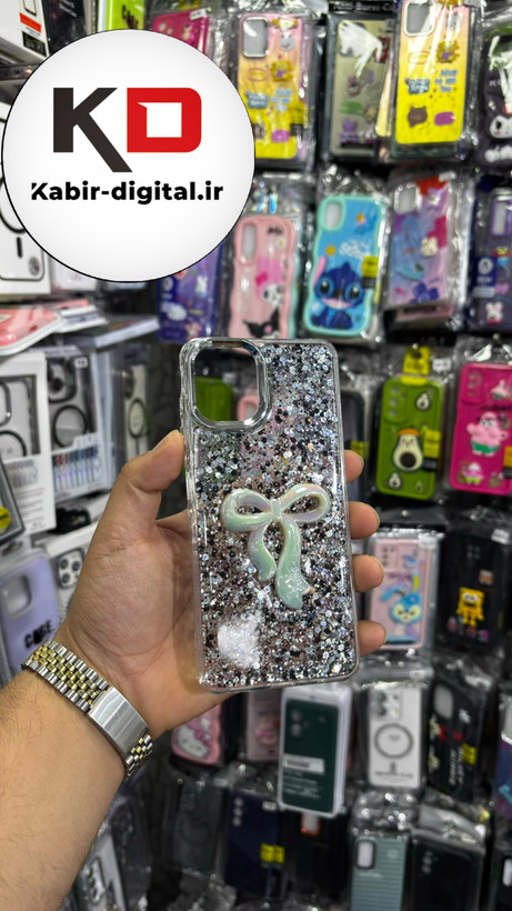 قاب گوشی Galaxy A06 سامسونگ فانتزی برجسته رزینی Luxury Case طرح پاپیون کرومی مشکی