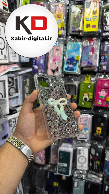 قاب گوشی Galaxy A06 سامسونگ فانتزی برجسته رزینی Luxury Case طرح پاپیون کرومی مشکی