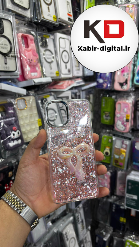 قاب گوشی Galaxy A06 سامسونگ فانتزی برجسته رزینی Luxury Case طرح پاپیون کرومی صورتی