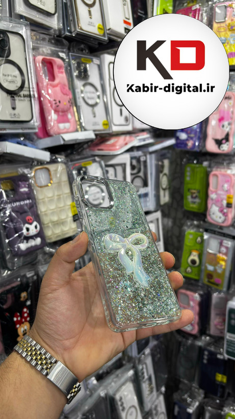 قاب گوشی Galaxy A06 سامسونگ فانتزی برجسته رزینی Luxury Case طرح پاپیون کرومی فیروزه ایی
