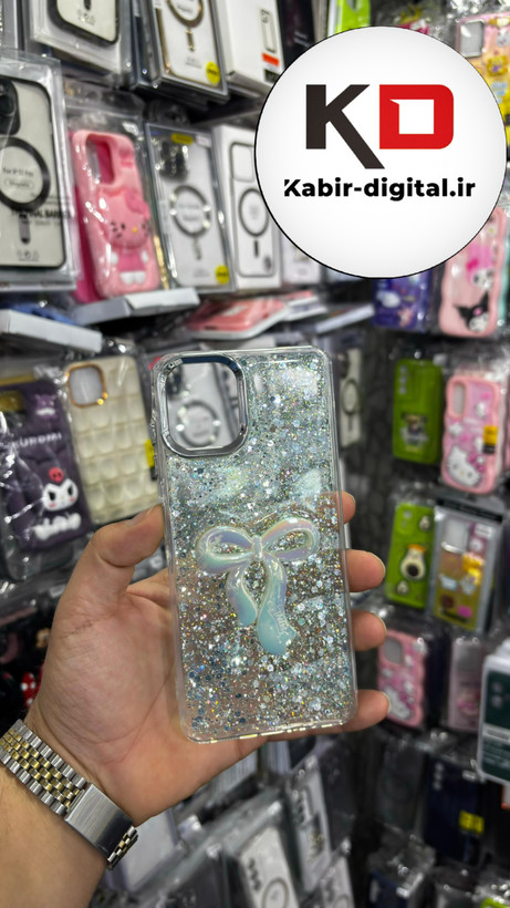 قاب گوشی Galaxy A06 سامسونگ فانتزی برجسته رزینی Luxury Case طرح پاپیون کرومی فیروزه ایی