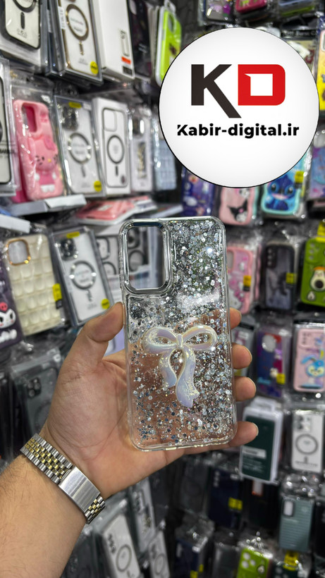 قاب گوشی Galaxy A14 سامسونگ فانتزی برجسته رزینی Luxury Case طرح پاپیون کرومی سفید