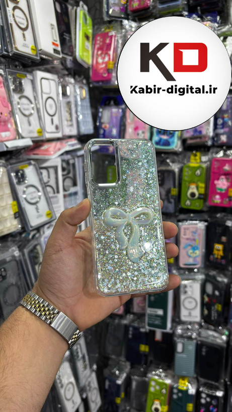قاب گوشی Galaxy A14 سامسونگ فانتزی برجسته رزینی Luxury Case طرح پاپیون کرومی فیروزه ایی