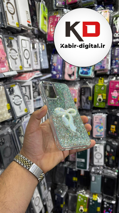 قاب گوشی Galaxy A14 سامسونگ فانتزی برجسته رزینی Luxury Case طرح پاپیون کرومی فیروزه ایی