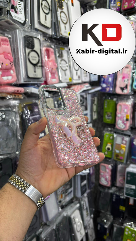 قاب گوشی Galaxy A56سامسونگ فانتزی برجسته رزینی Luxury Case طرح پاپیون کرومی صورتی