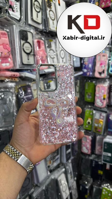 قاب گوشی Galaxy A56سامسونگ فانتزی برجسته رزینی Luxury Case طرح پاپیون کرومی صورتی