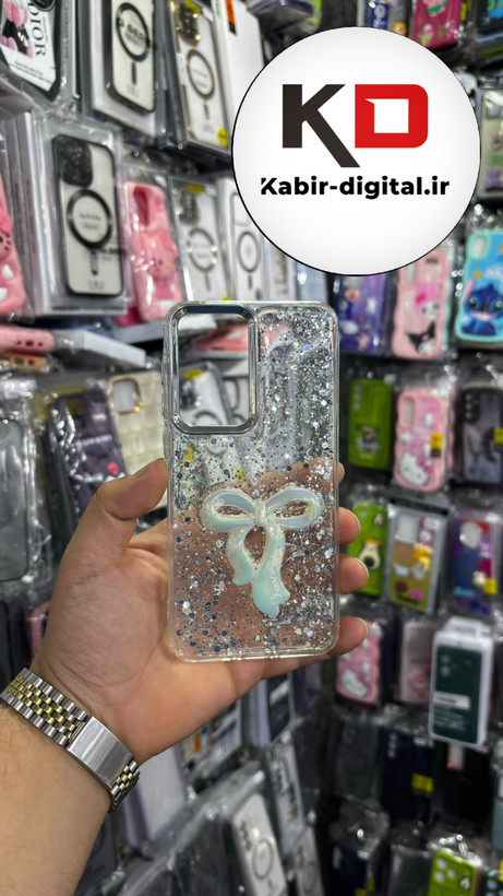 قاب گوشی Galaxy A56سامسونگ فانتزی برجسته رزینی Luxury Case طرح پاپیون کرومی سفید