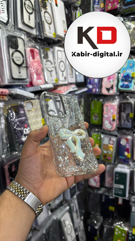 قاب گوشی Galaxy A56سامسونگ فانتزی برجسته رزینی Luxury Case طرح پاپیون کرومی سفید
