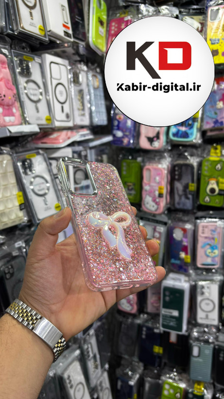 قاب گوشی Galaxy A35/A55سامسونگ فانتزی برجسته رزینی Luxury Case طرح پاپیون کرومی صورتی