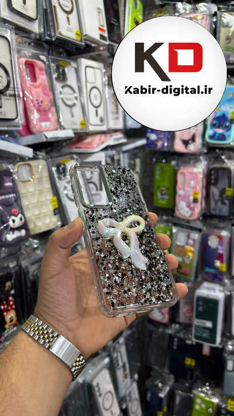 قاب گوشی Galaxy A24سامسونگ فانتزی برجسته رزینی Luxury Case طرح پاپیون کرومی مشکی