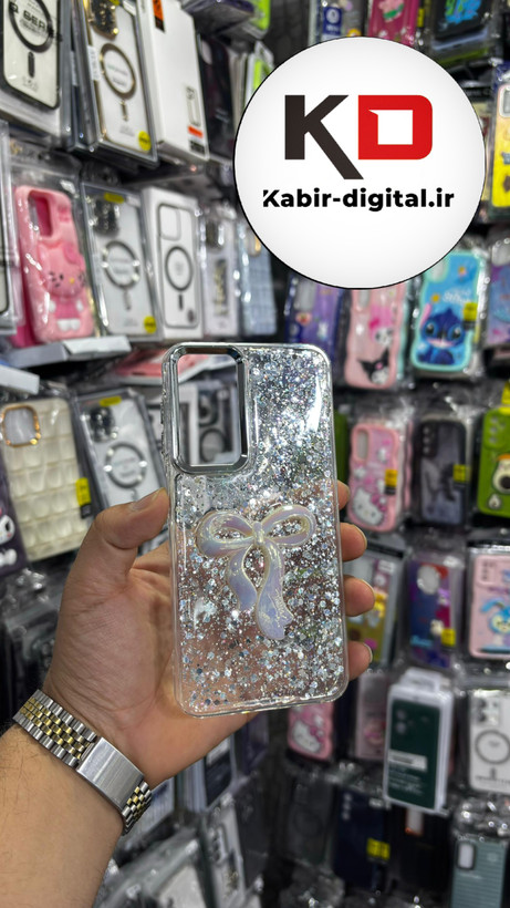 قاب گوشی Galaxy A24سامسونگ فانتزی برجسته رزینی Luxury Case طرح پاپیون کرومی سفید