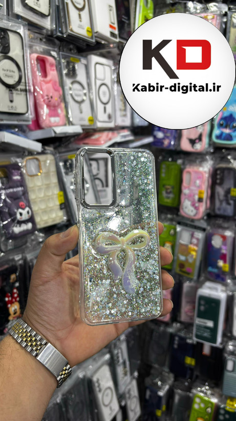 قاب گوشی Galaxy S24FEسامسونگ فانتزی برجسته رزینی Luxury Case طرح پاپیون کرومی فیروزه ایی