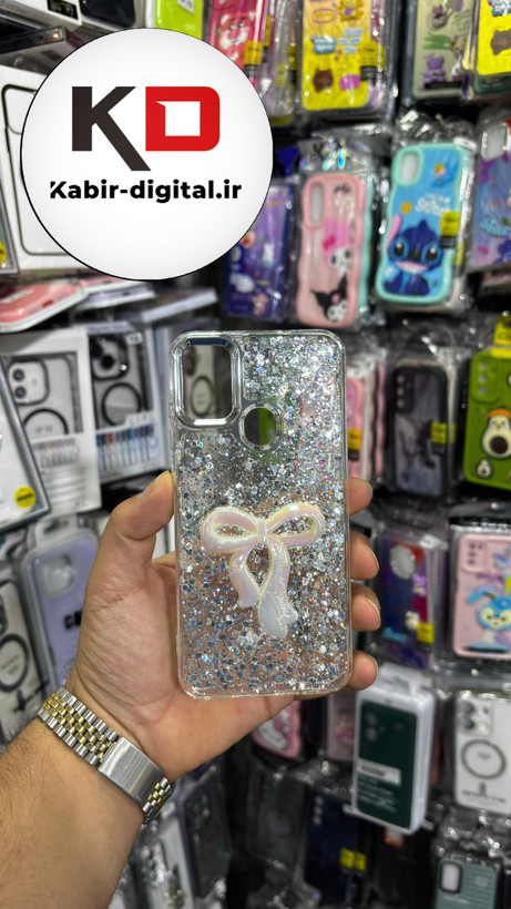 قاب گوشی Galaxy A11/M11سامسونگ فانتزی برجسته رزینی Luxury Case طرح پاپیون کرومی سفید