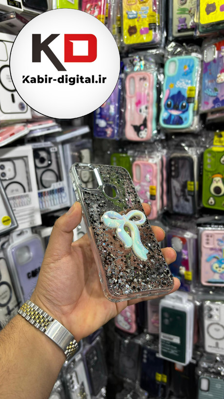 قاب گوشی Galaxy A11/M11سامسونگ فانتزی برجسته رزینی Luxury Case طرح پاپیون کرومی مشکی