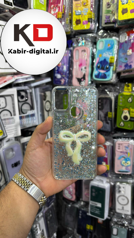 قاب گوشی Galaxy A11/M11سامسونگ فانتزی برجسته رزینی Luxury Case طرح پاپیون کرومی فیروزه ایی