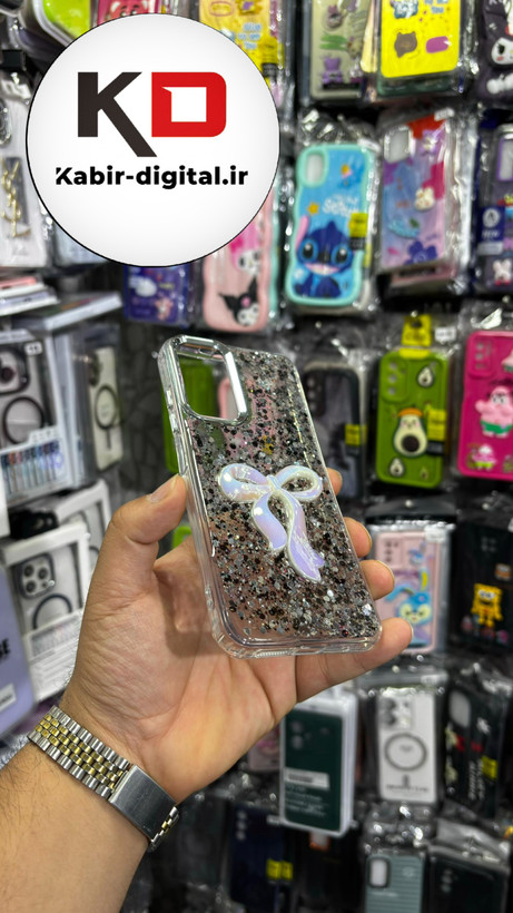 قاب گوشی Redmi Note 11/ Note 11s /Note 12sشیائومی فانتزی برجسته رزینی Luxury Case طرح پاپیون کرومی مشکی