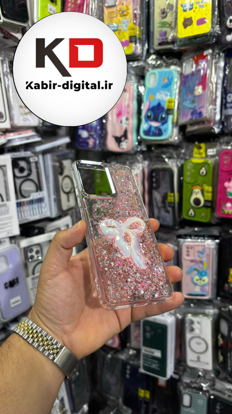 قاب گوشی Redmi 12شیائومی فانتزی برجسته رزینی Luxury Case طرح پاپیون کرومی صورتی